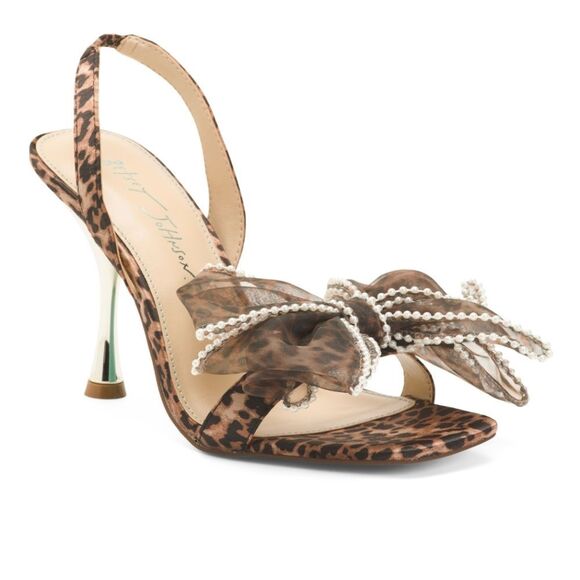 BRAND NEW  BLUE BY  BETSEY JOHNSON FAWN LEOPARD PEARL BOW HIGH HEEL SANDAL - Picture 11 of 16